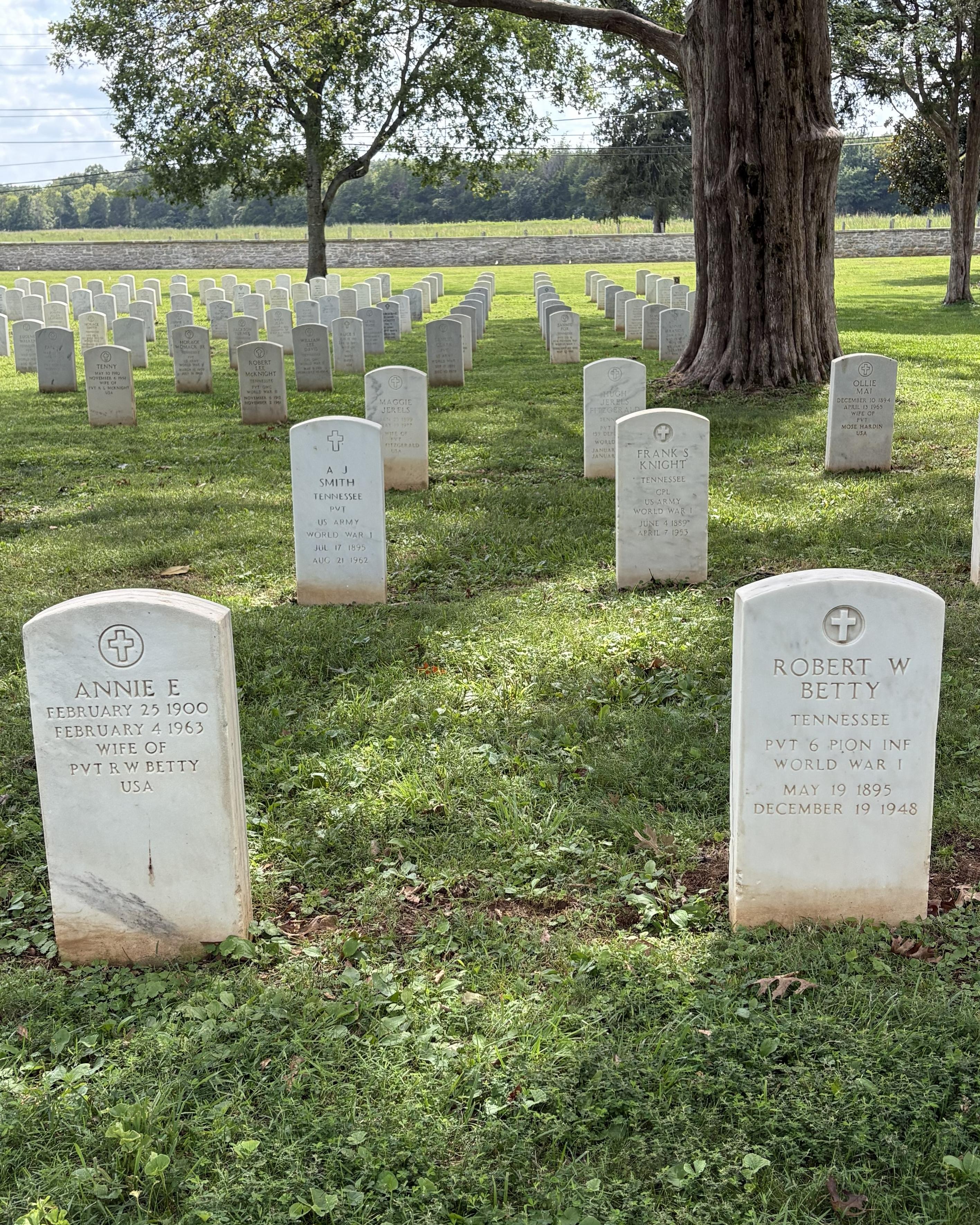 Two headstones placed next to each other belonging to husband and wife Robert and Annie Betty.