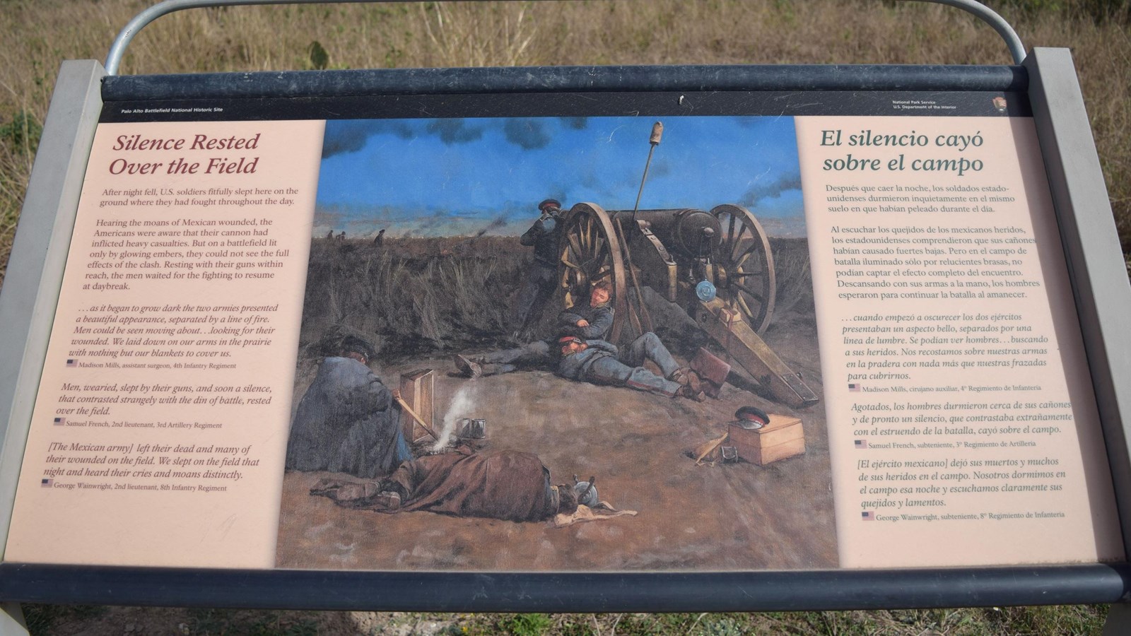 A low-profile wayside base in grey weathering steel for a 36”x 24” interpretation panel. 