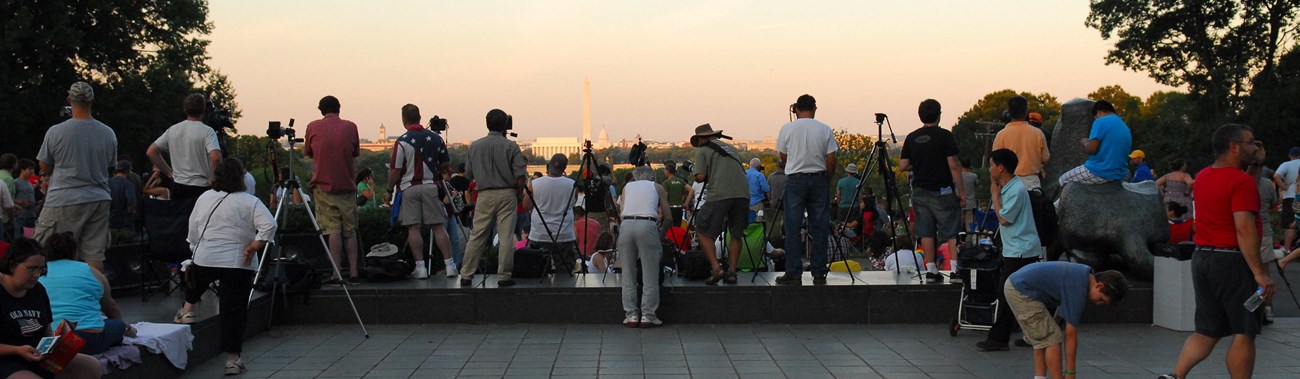 Visitors take photos of Washington, DC from the Netherlands Carillon. 