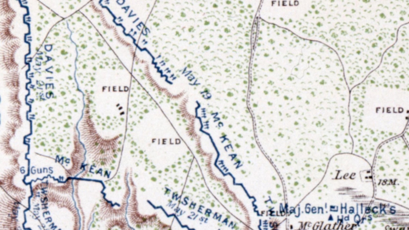 Map showing the Union Siege Lines on May 19, 1862