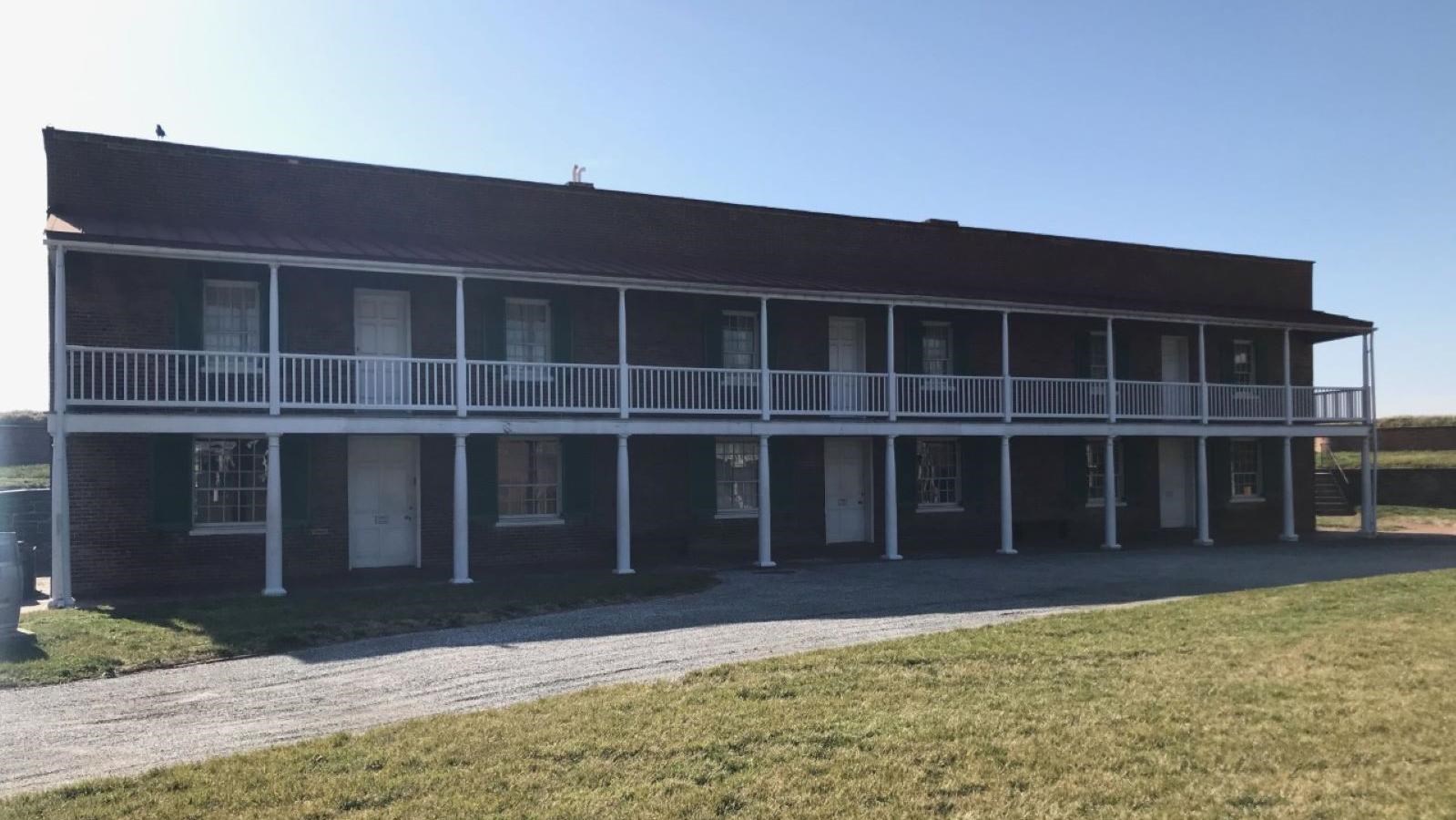 A modern day image of the outside of barracks No. 1.