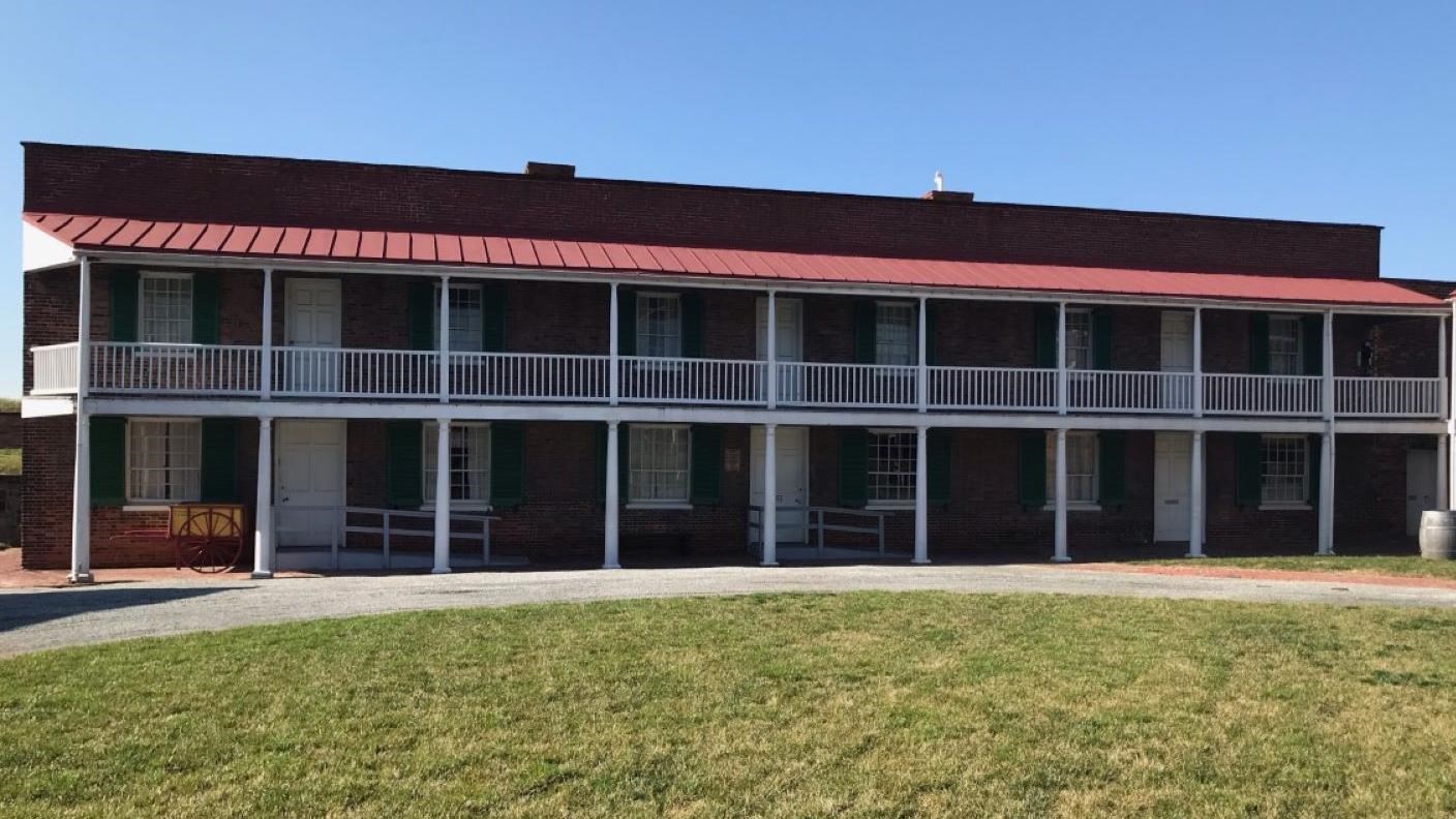 A modern day image of the outside of barracks No. 2.