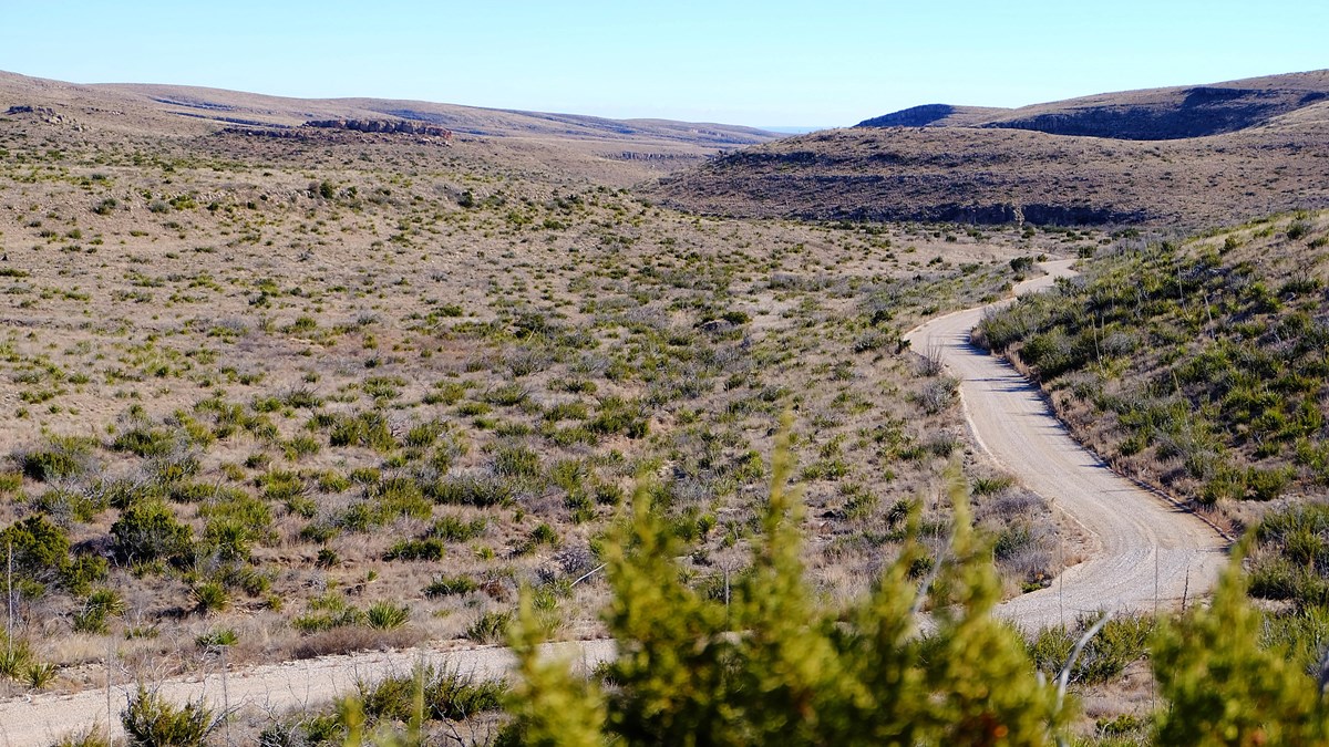 Photo showing Walnut Canyon Desert Drive meandering through the Chihuahuan Desert.