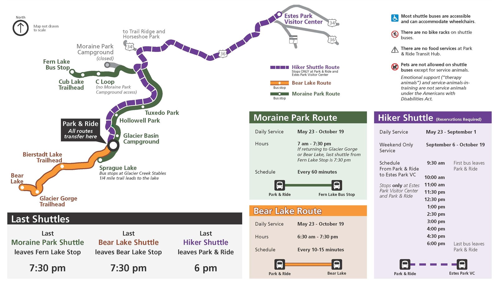 Schedule for the Bear Lake, Moraine Park, and Hiker Shuttles