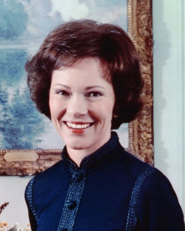 Rosalynn Carter, head and shoulders pictured, facing front. 