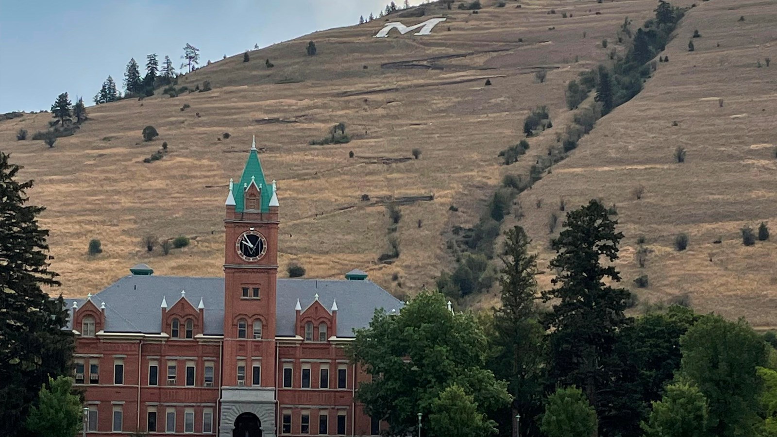 University of Montana building - Glacial Lake Missoula Strandlines on the mountain in the background