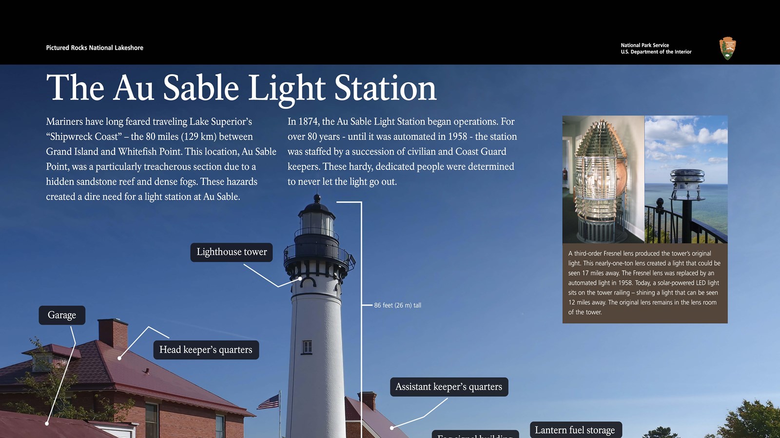 A wayside describing the Au Sable Light Station