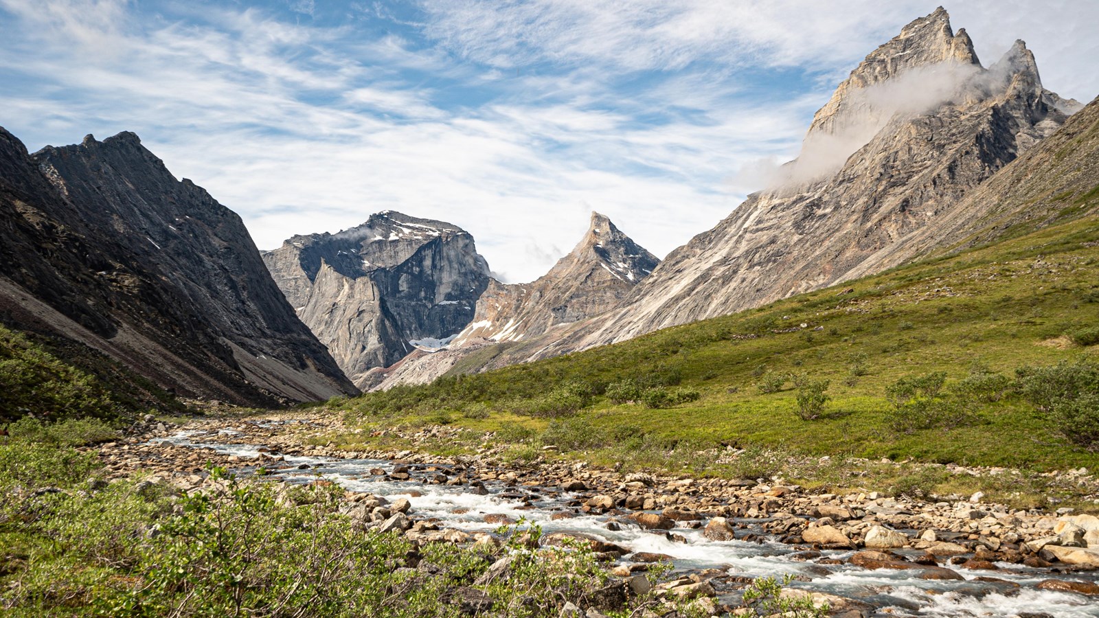 Arrigetch Creek flowing out of the Arrigetch Peaks in the Brooks Range of Gates of the Arctic