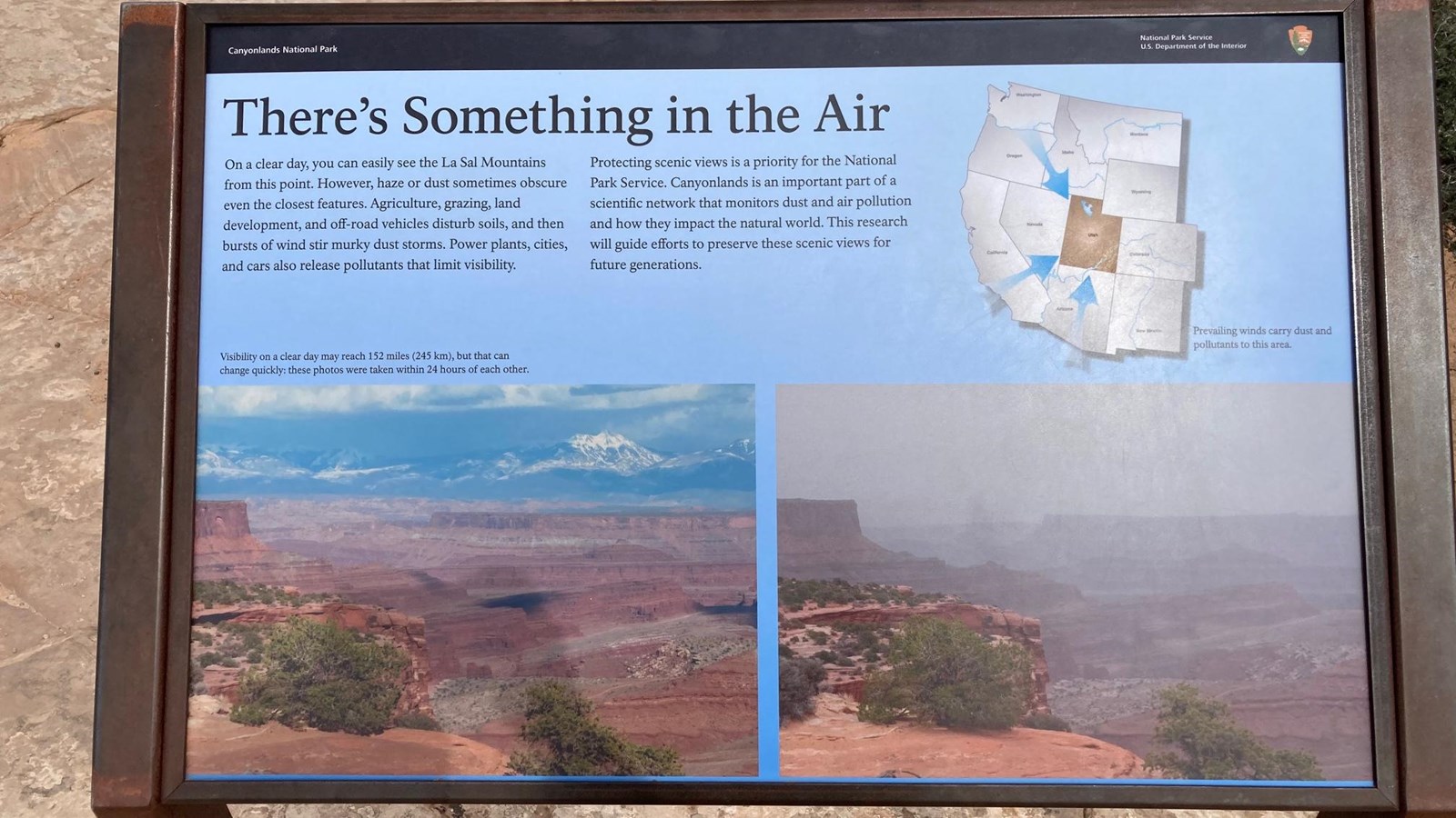 A sign across the visitor center provides information on air quality. 