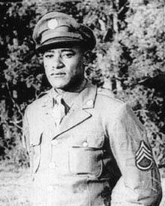 African American WW2 Soldier in uniform standing at parade rest