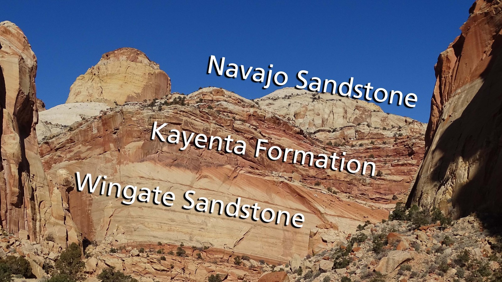 500-foot banded cliffs labelled 