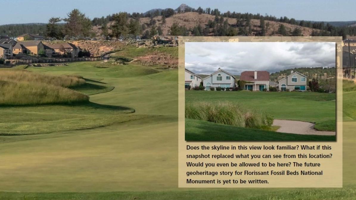 A view of the valley with images of a golf course and housing development superimposed