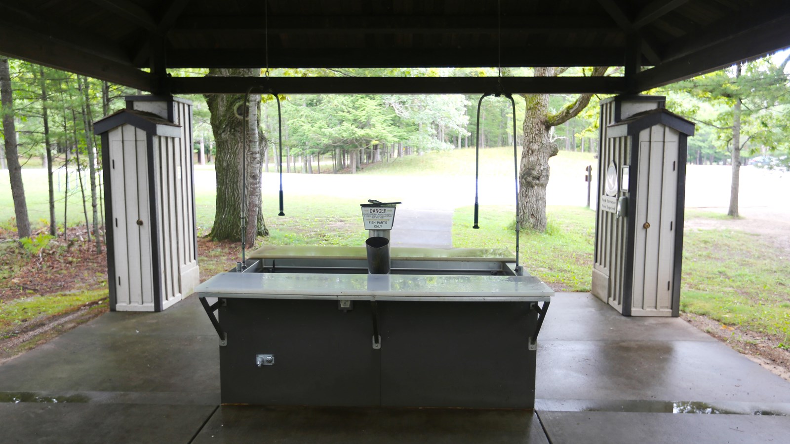 Fish cleaning table under pavillion