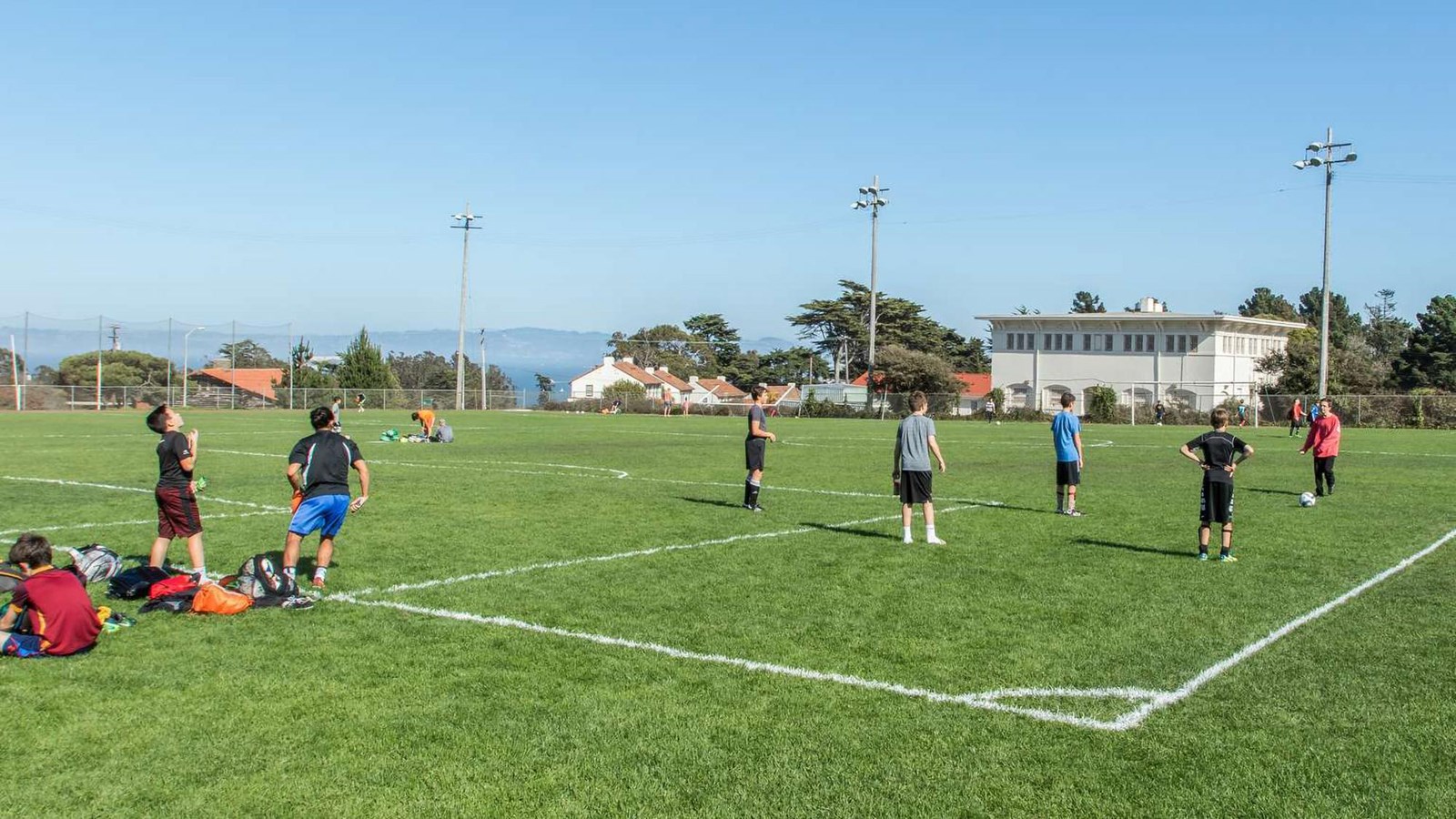 Colored image of young soccer players on the ballfield.