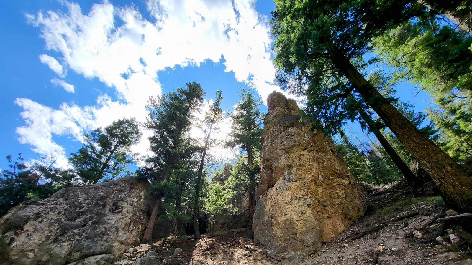 A conical spire of porous volcanic rock