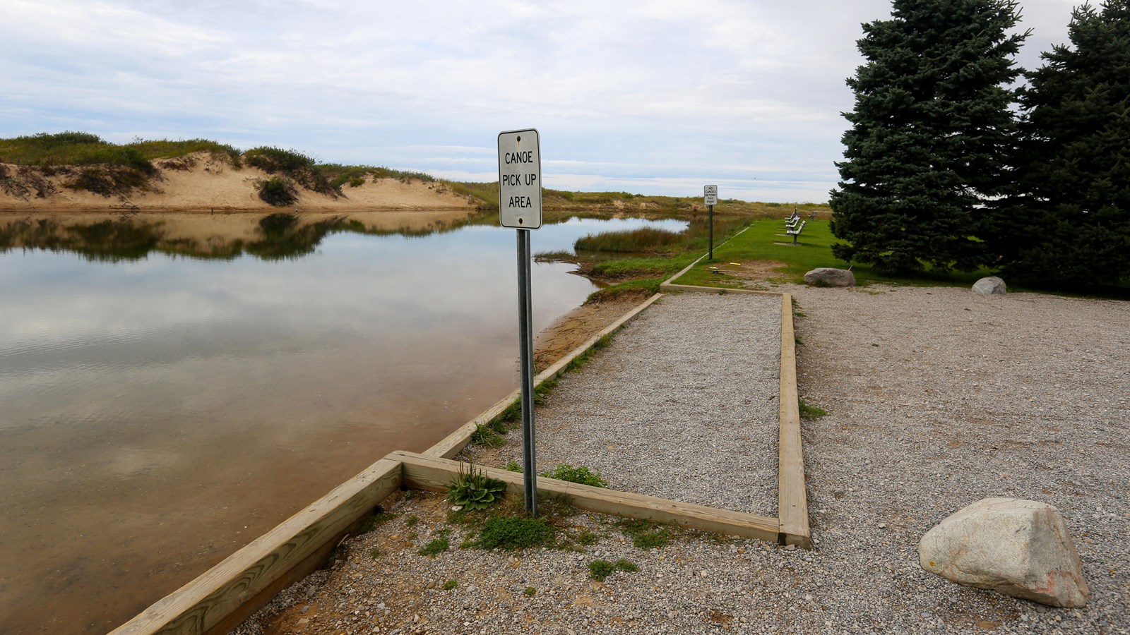 Graveled area along river edge