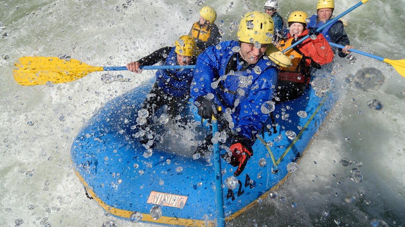 close up of rafters in whitewater