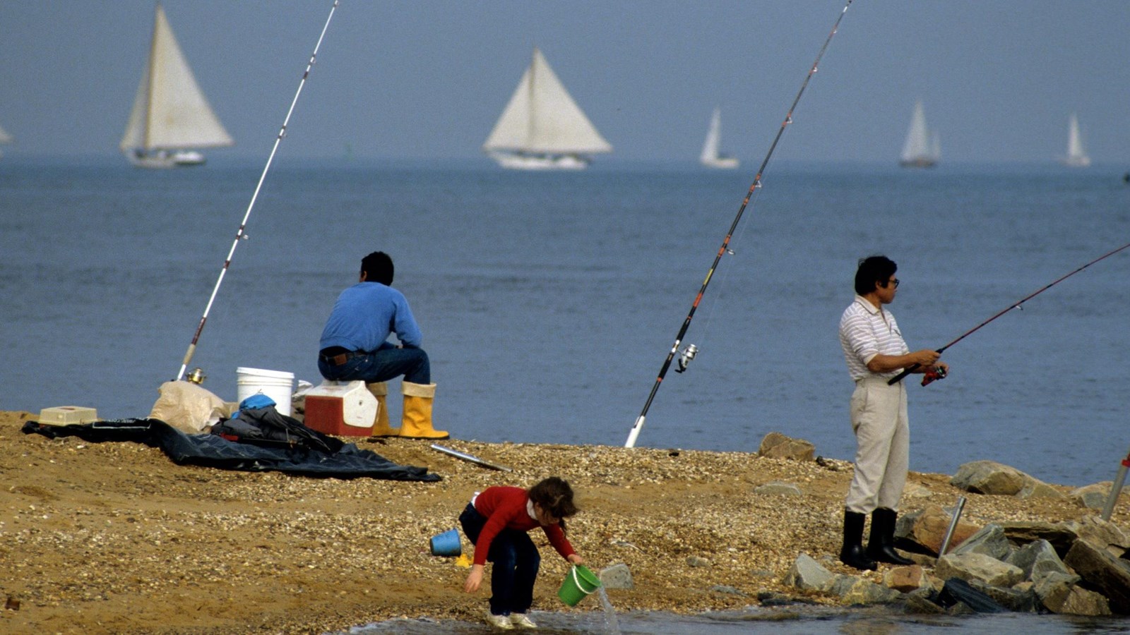 Fishing on the beach. 