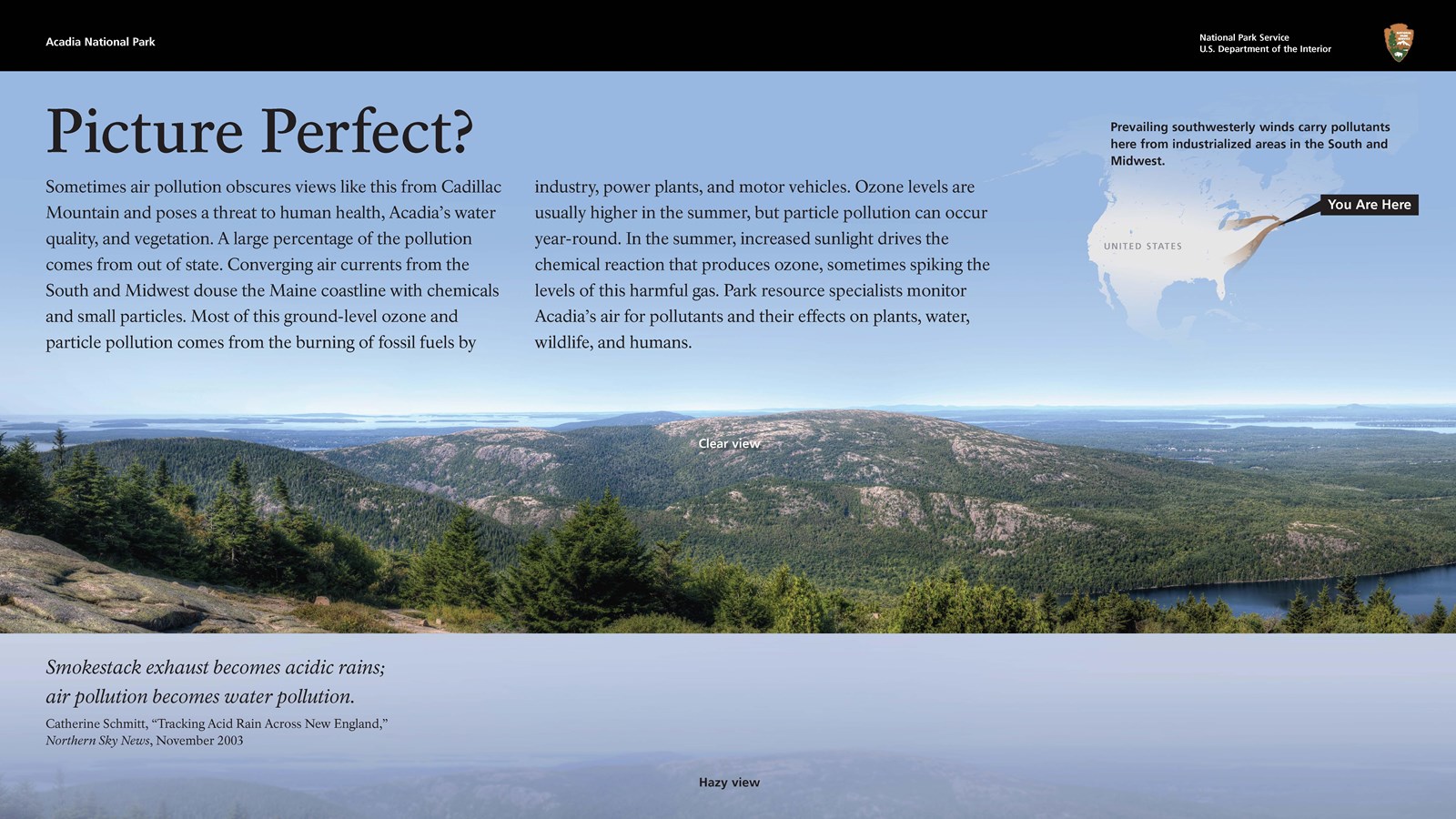 Title: Picture Perfect in bold; background image juxtaposes a mountain view in differing weather.