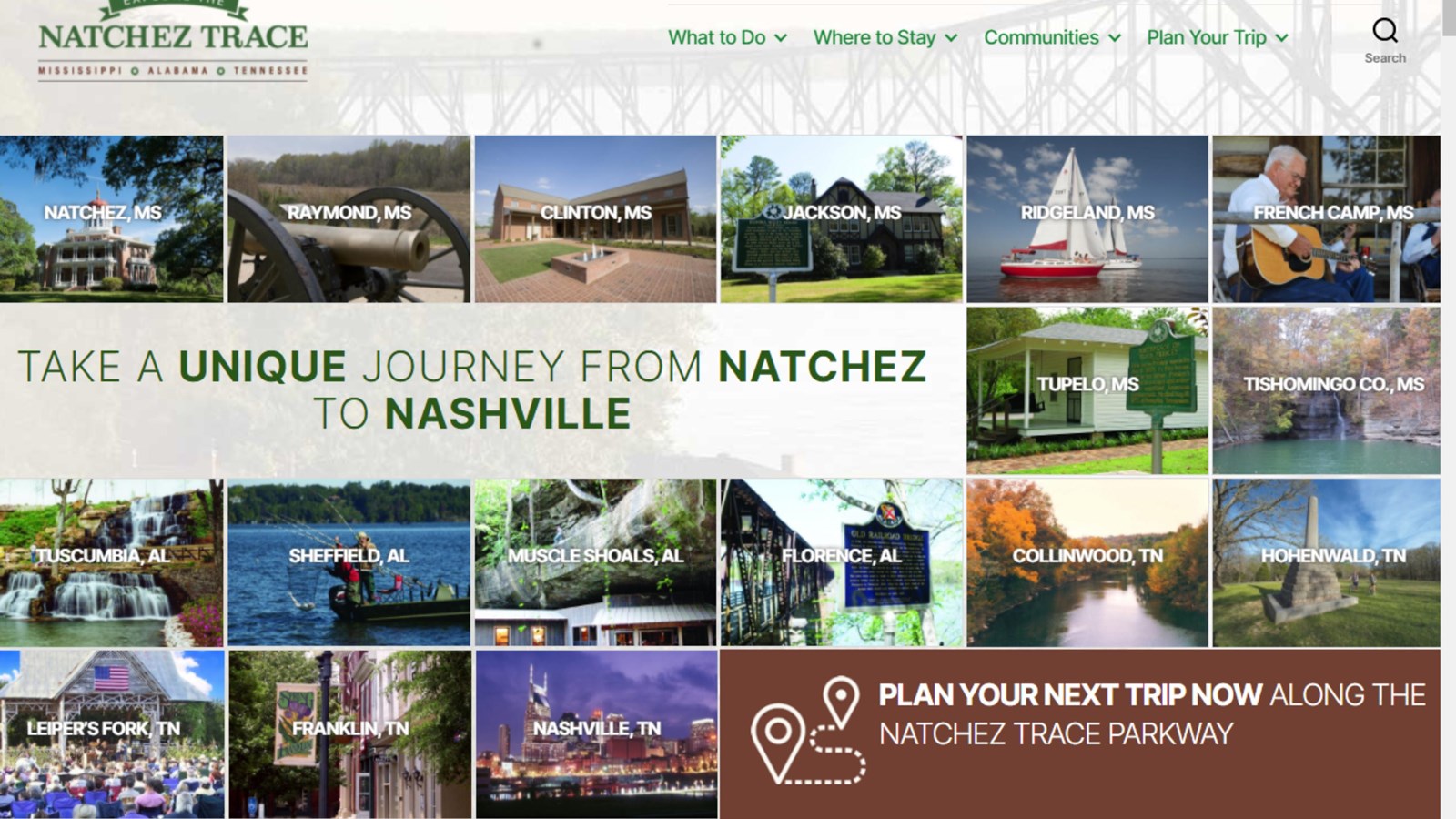 A series of small icons for towns along the Parkway