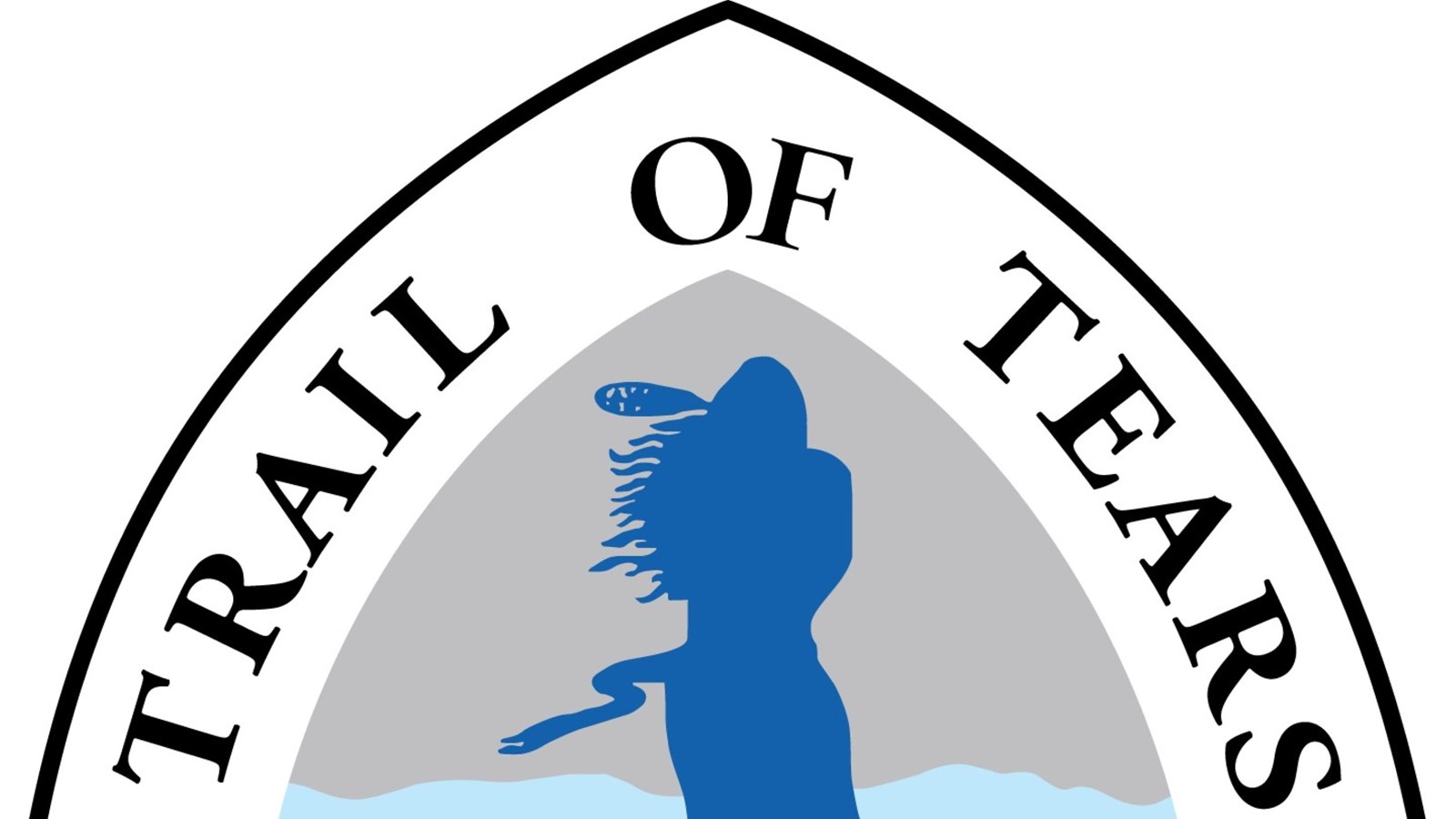 A triangular logo, with