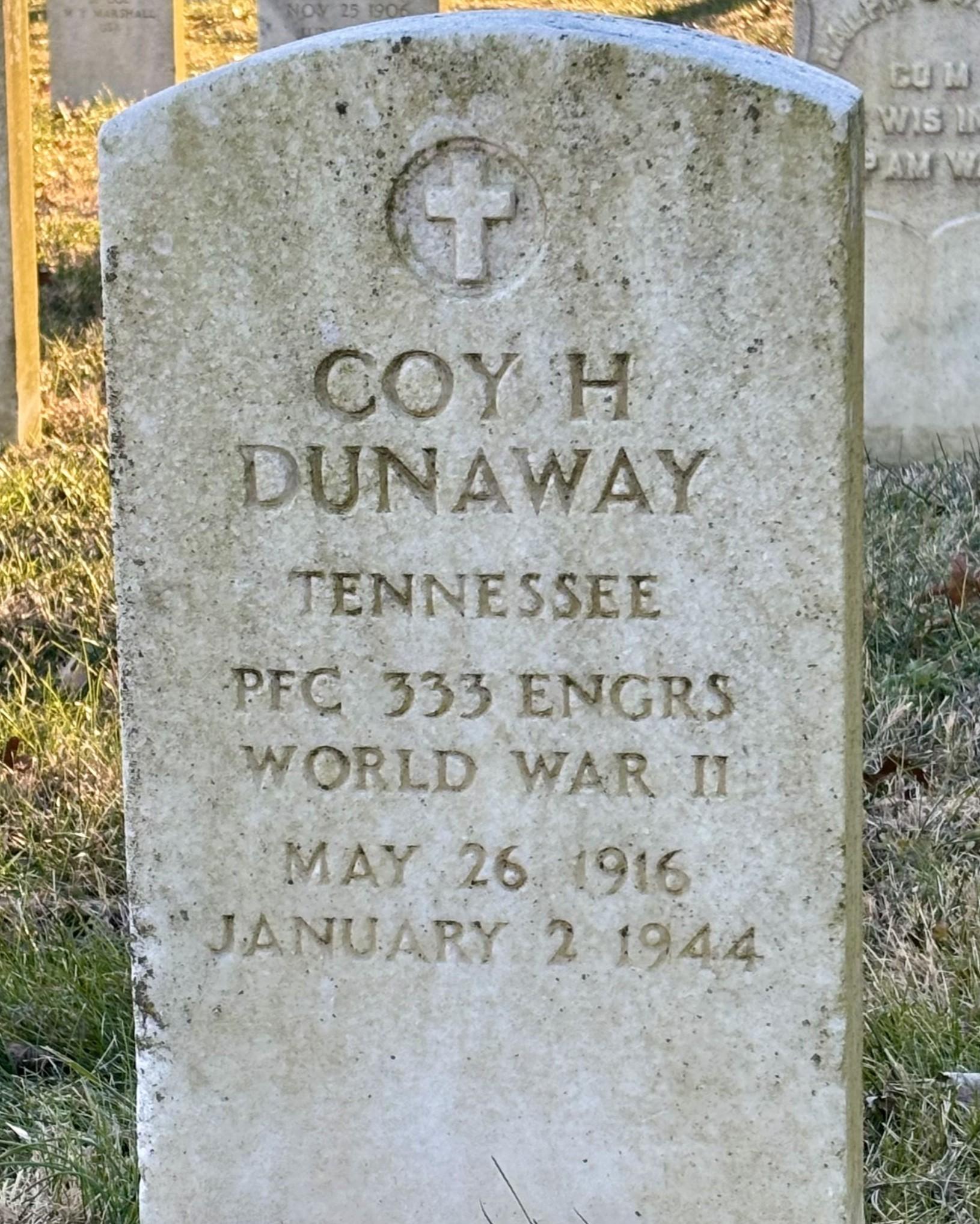 The headstone of World War II veteran Coy H Dunaway. 