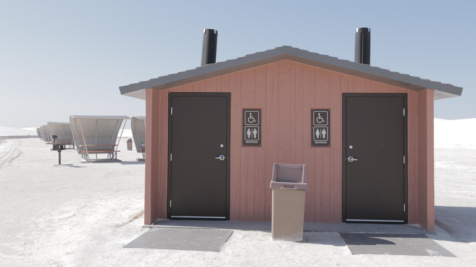 The group use area restroom, which is located in a reservable area designed for large groups.