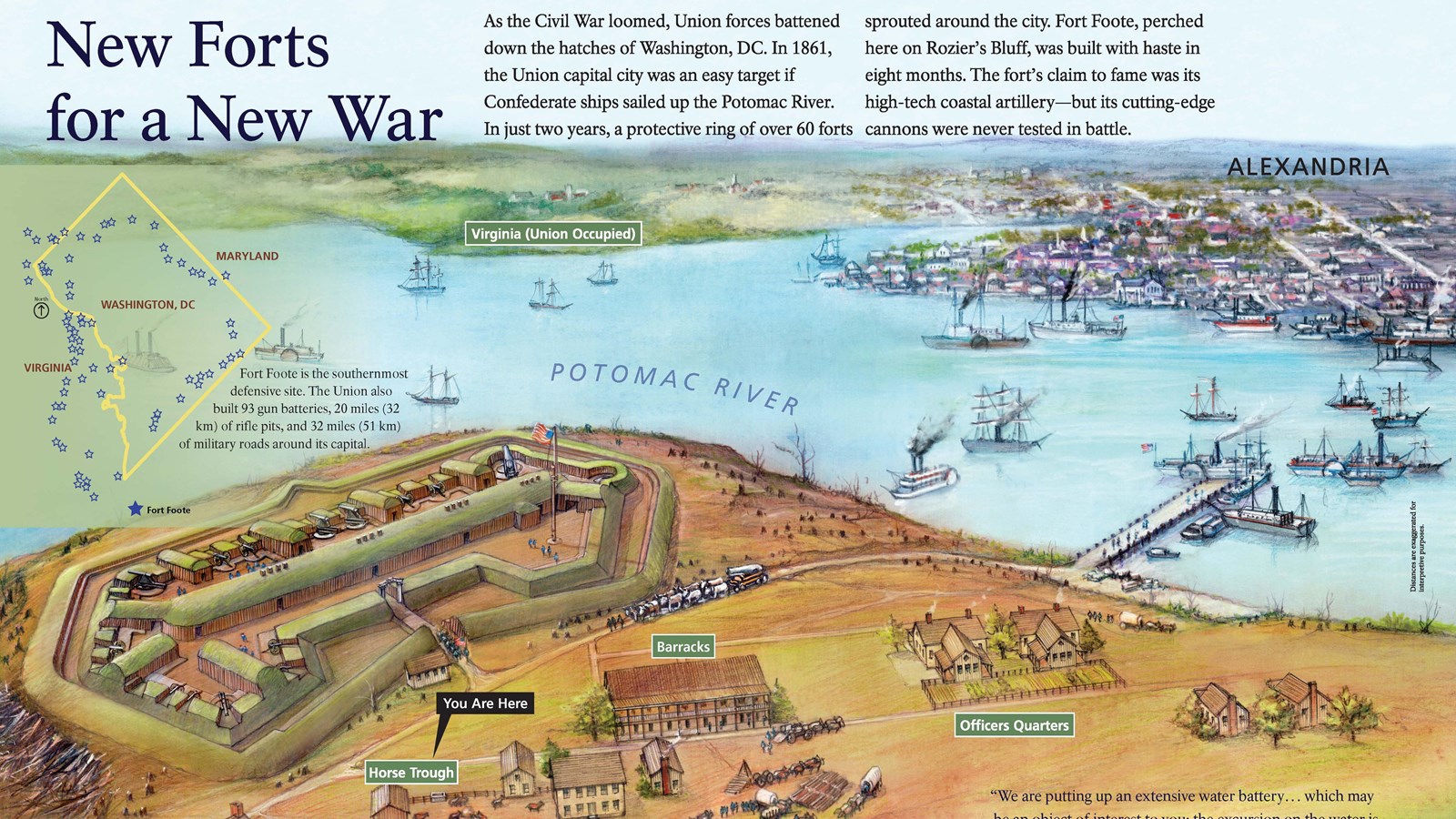 an illustration shows Fort Foote from a bird\'s eye view in final construction
