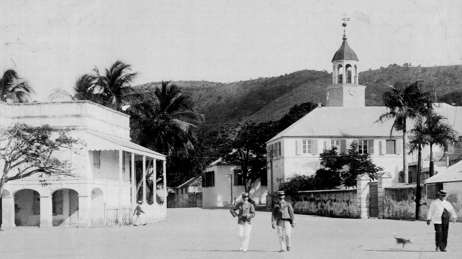 historic photo of the Christiansted harbor square, ca. 1912.