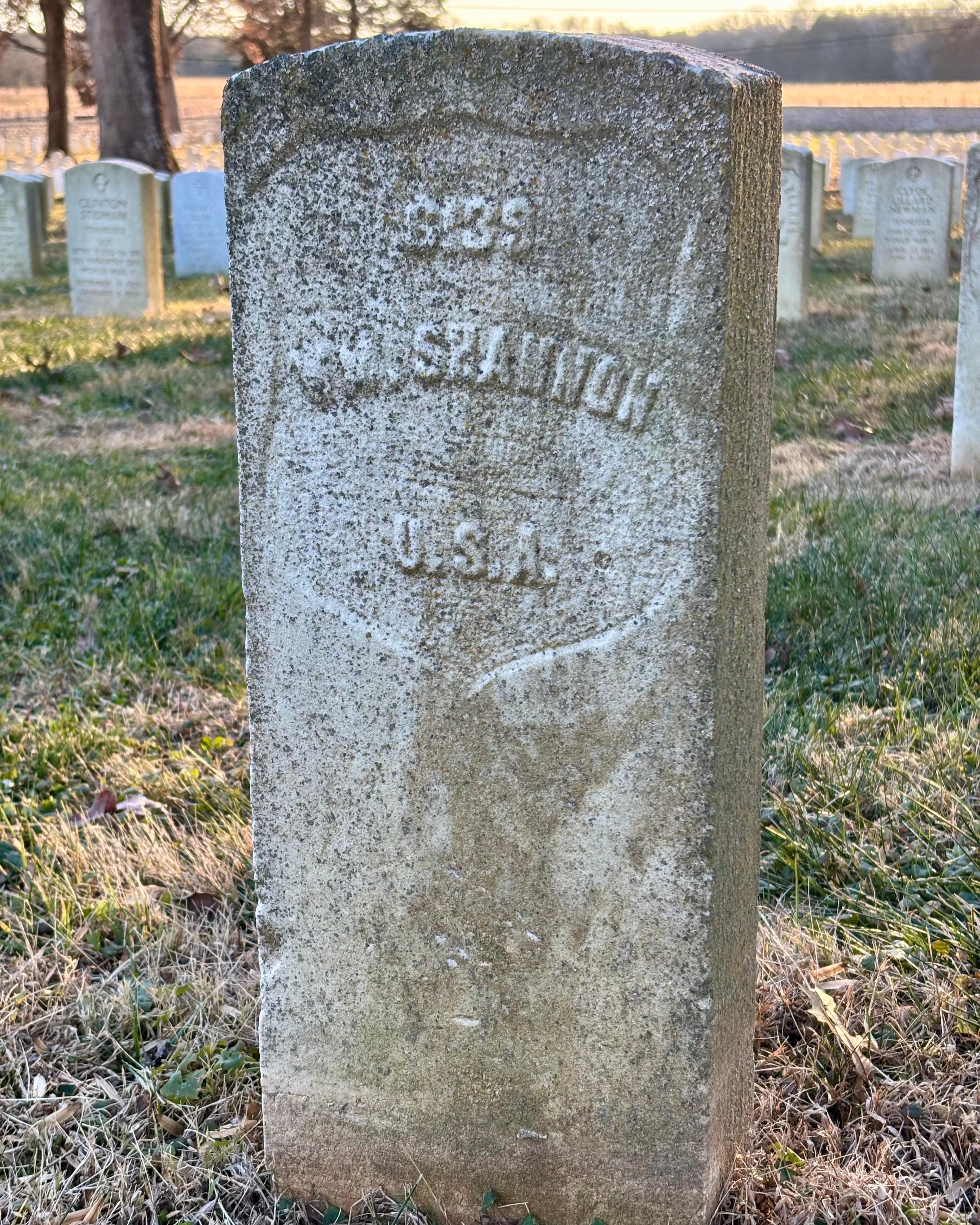 Headstone reading "6139 WM. SHANNON U.S.A"