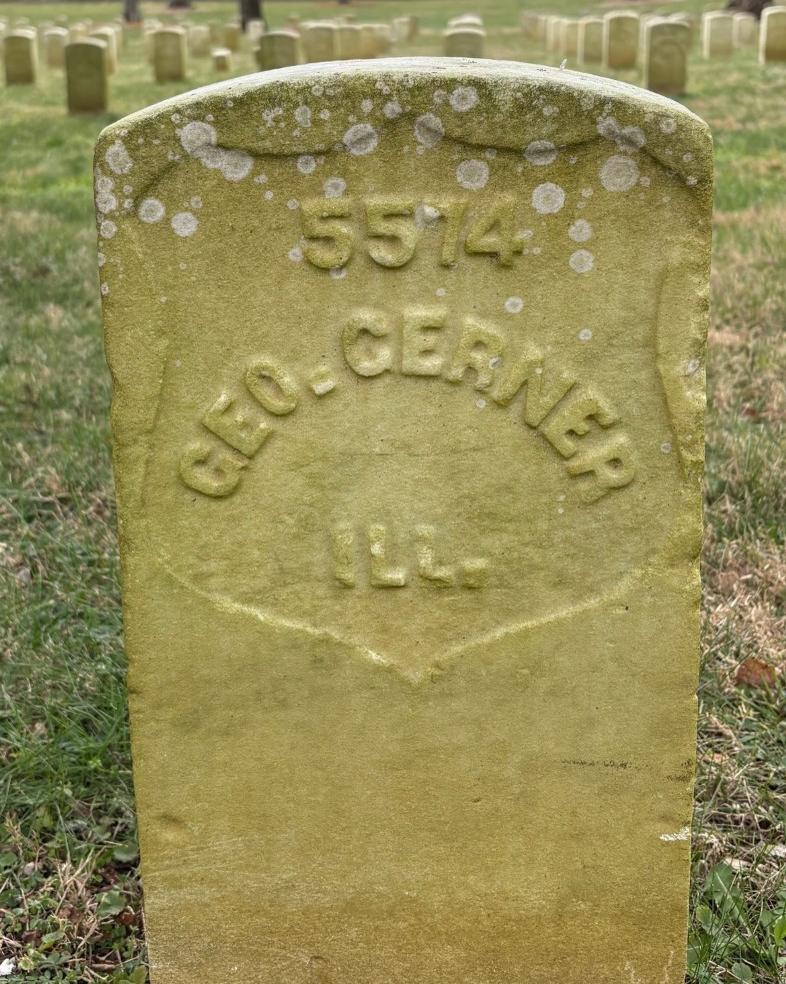 Marble headstone belonging to George Gerner. 