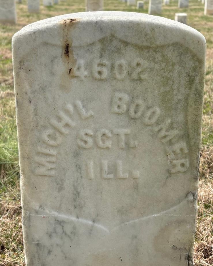 Marble headstone belonging to Micheal Boomer. 