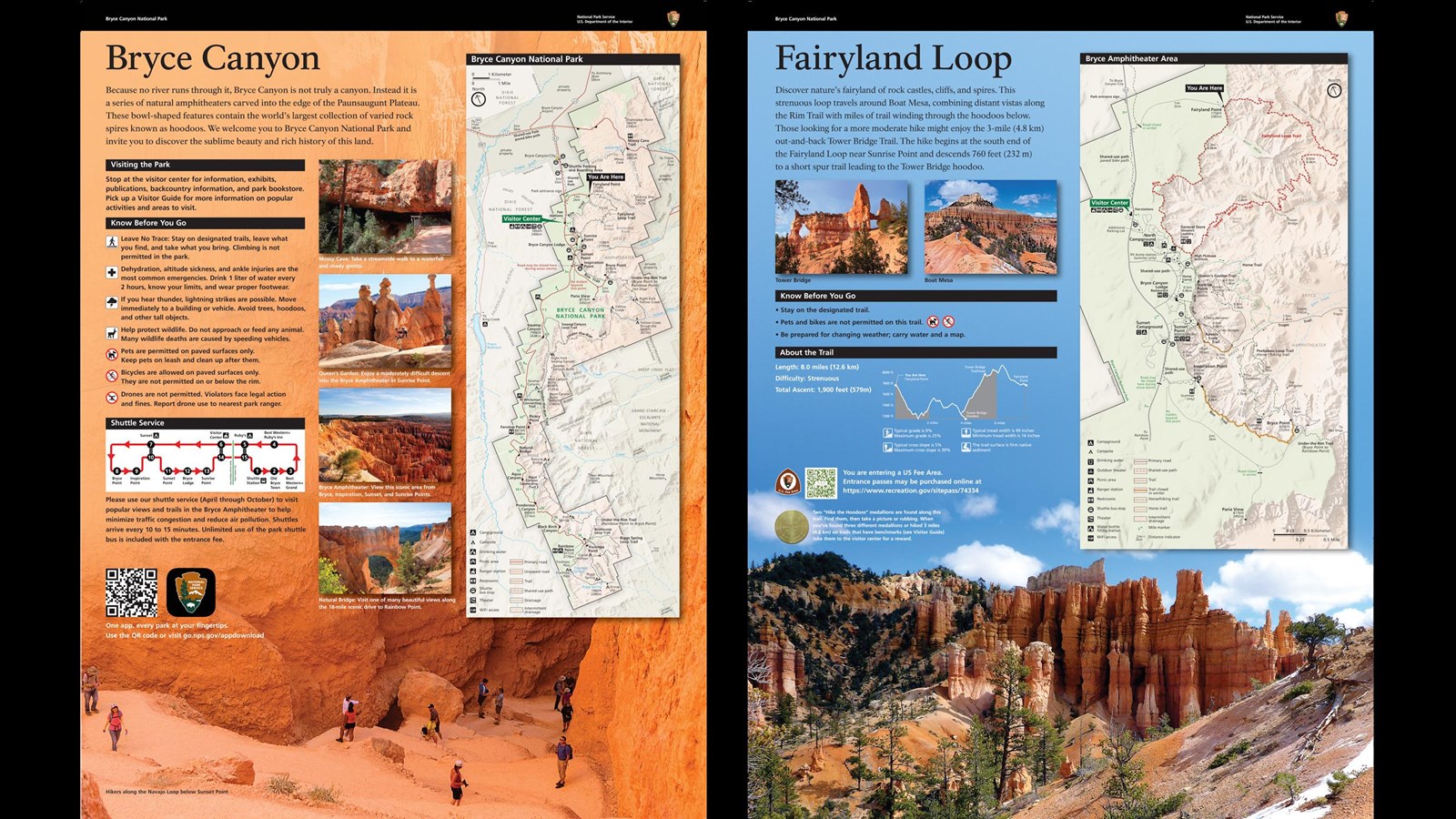 Wayside exhibits providing information about the park and Fairyland Loop Trail.
