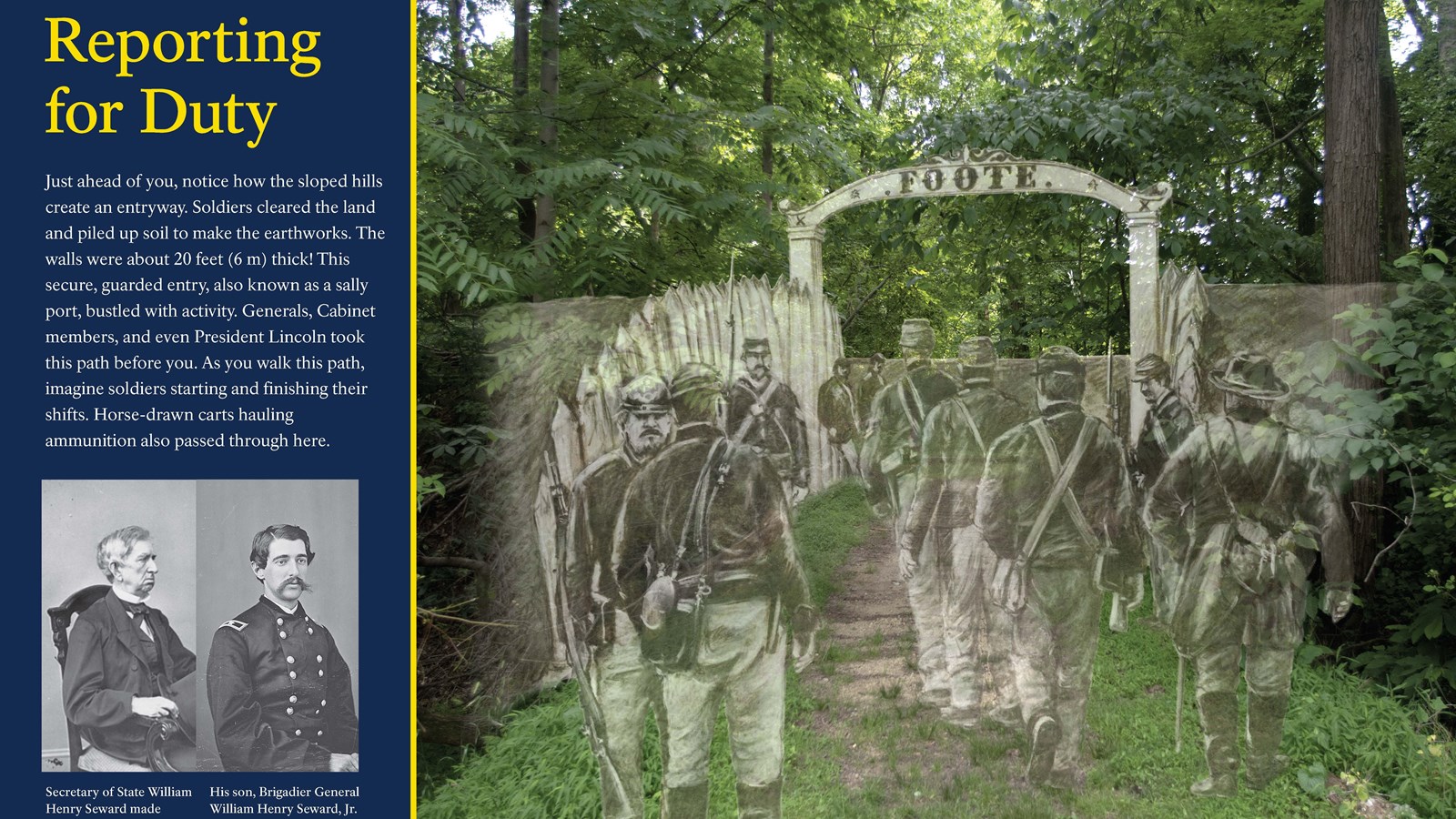 The panel contains an illustration over a modern photo and two portrait photos