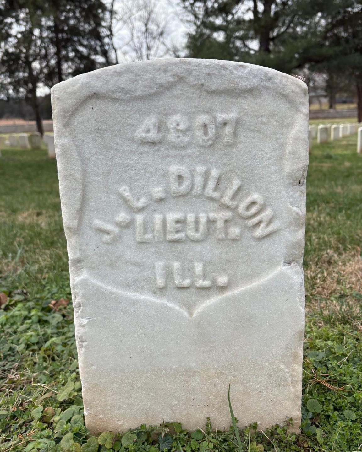 Marble headstone belonging to John L Dillon. 