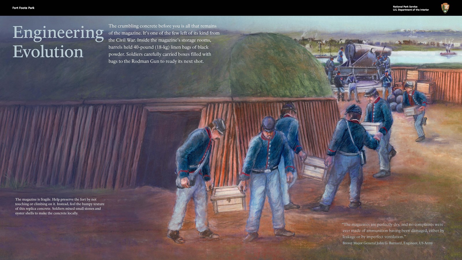 an illustration depicts the process for loading the Rodman gun