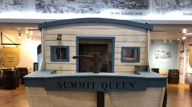 A canal boat model inside the Visitor Center