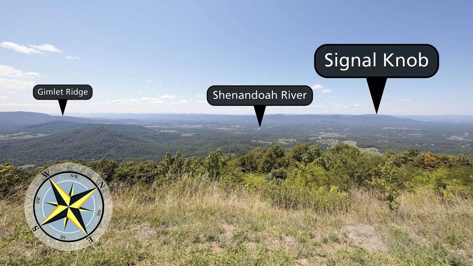 View of Shenandoah Valley with hills in the foreground and background.