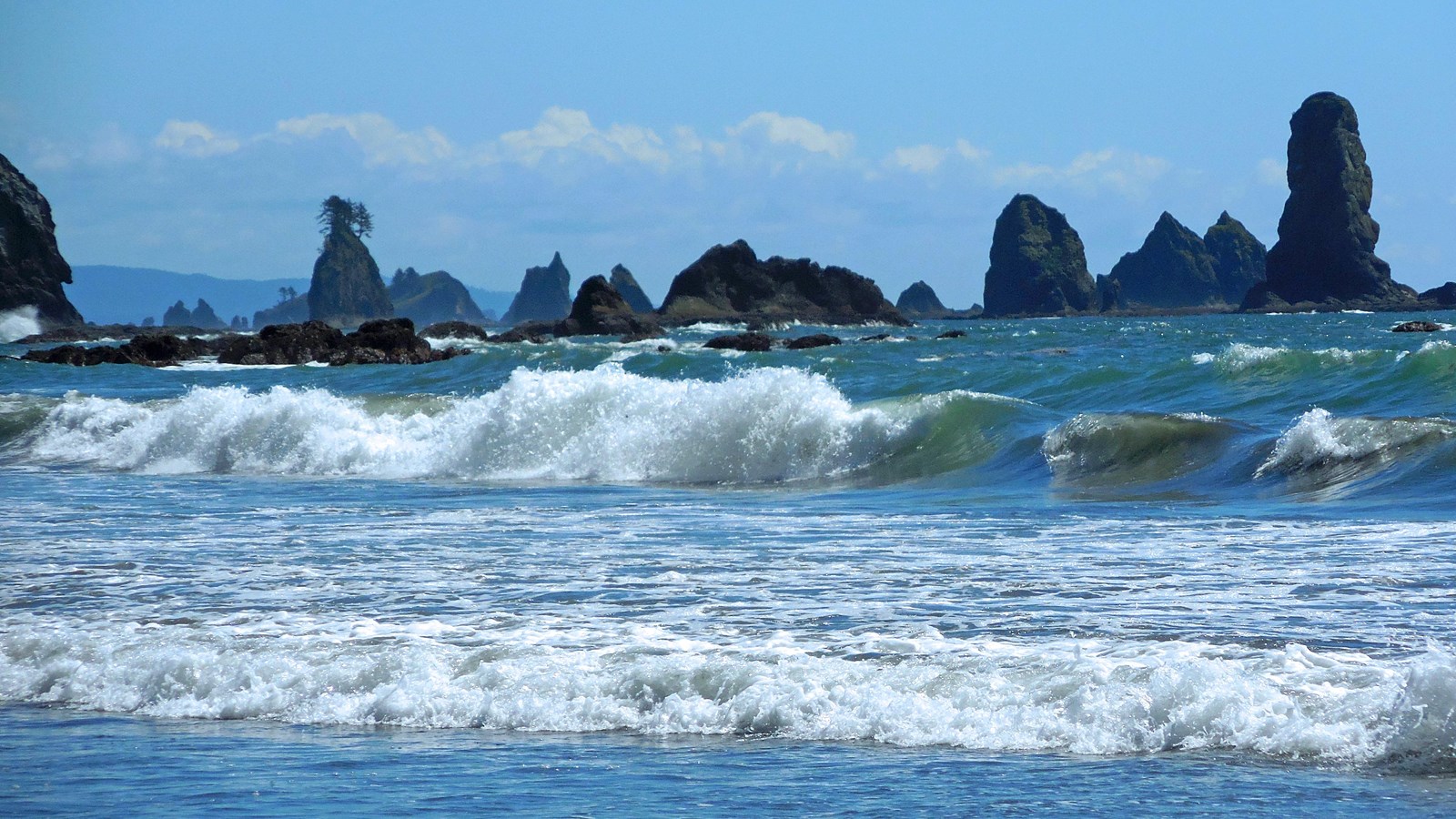 Sea stacks and ocean waves