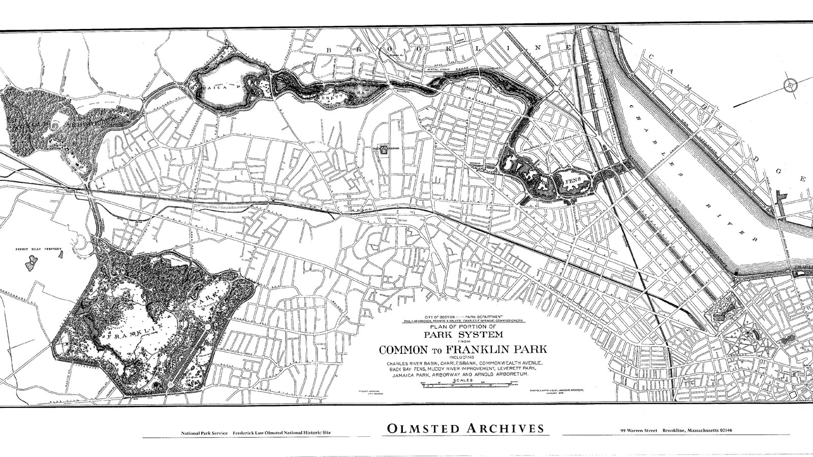 Historic map of parks in Boston. 