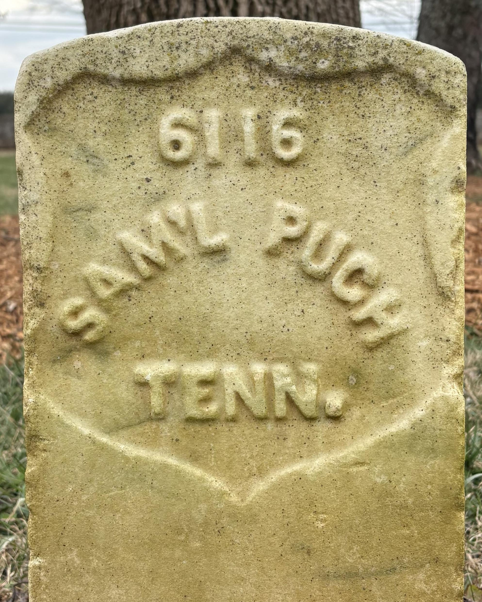 Marble headstone reading "Sam'l Pugh Tenn."