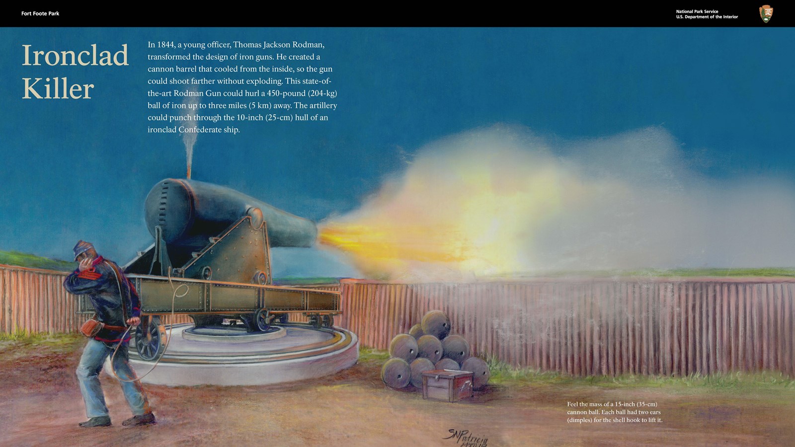 an illustration depicts the firing of the Rodman gun