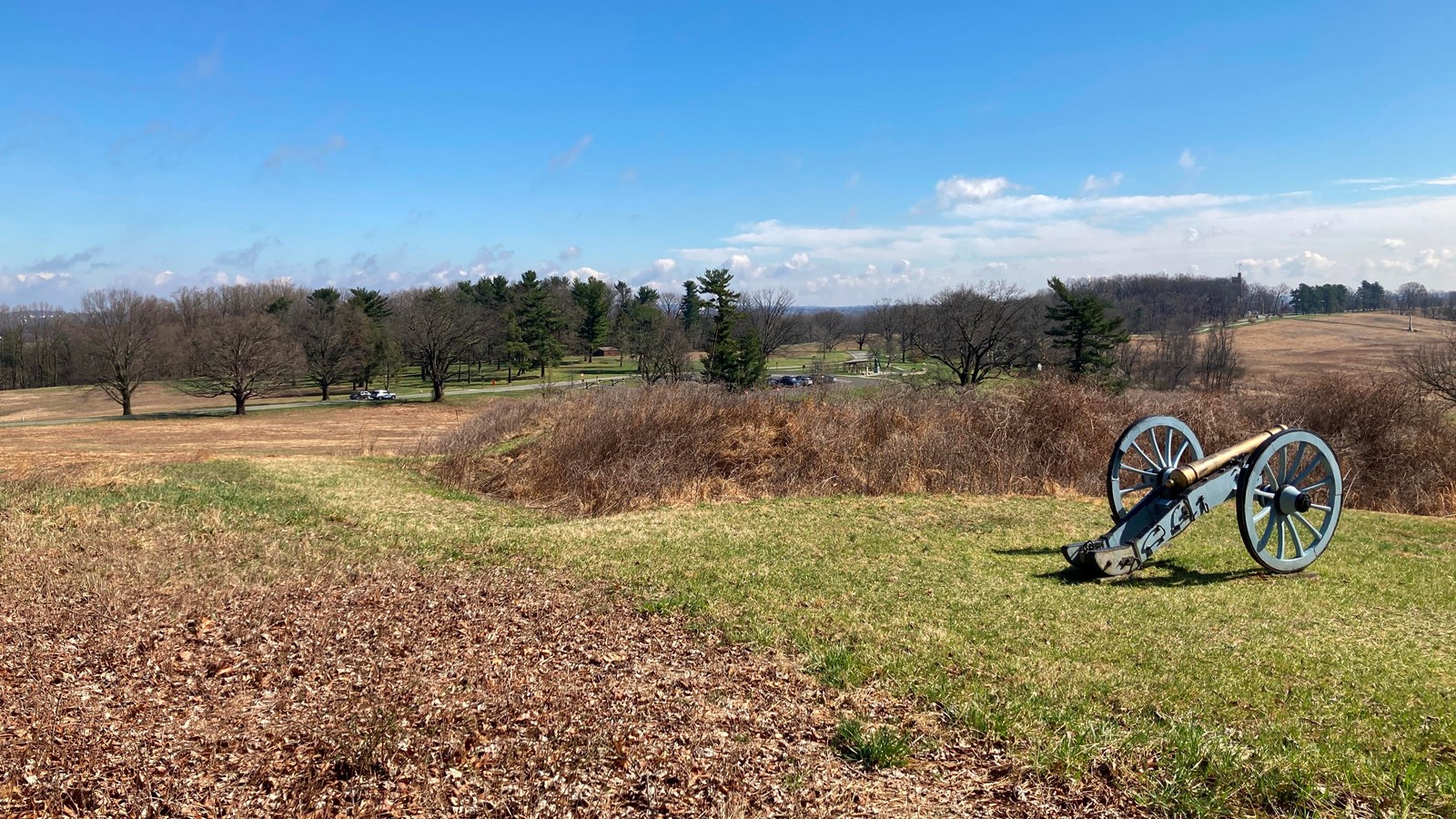 A cannon next to a mound covered with grass