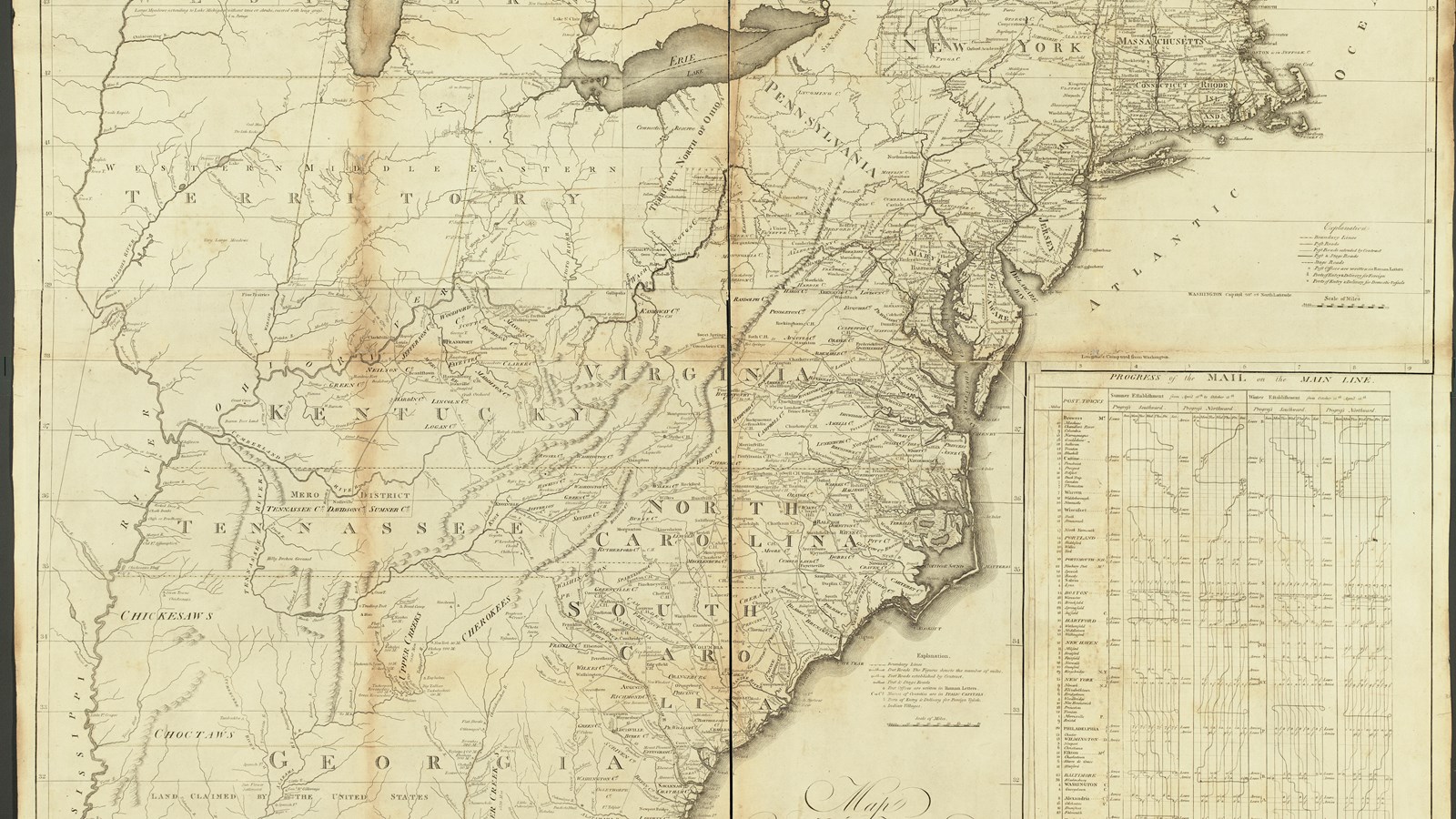Historic black-and-white map showing creeks, roads, settlements, and town names. 