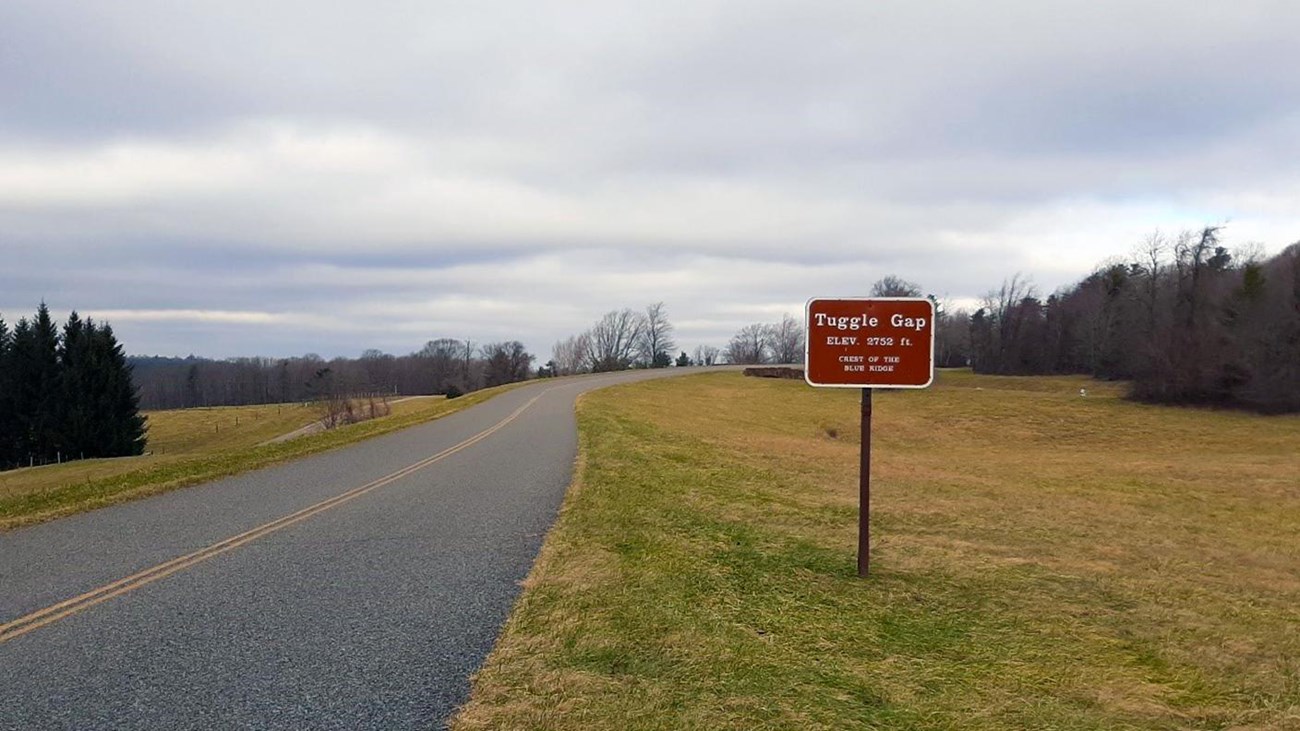 A view of Tuggle Gap with a sign reading