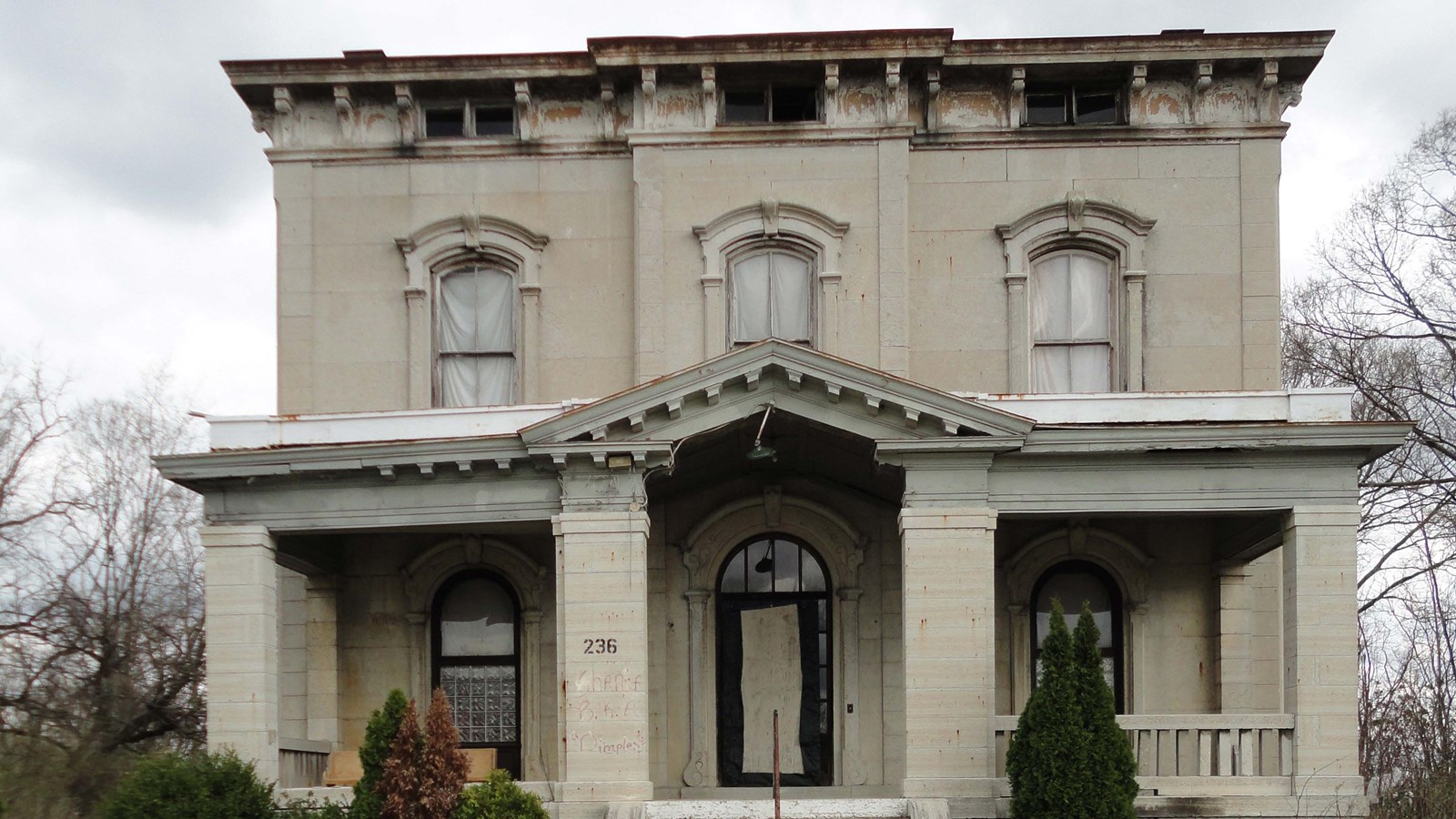 Three story residence built in Italianate tuscan Villa dn Renaissance Revival architectural style. 