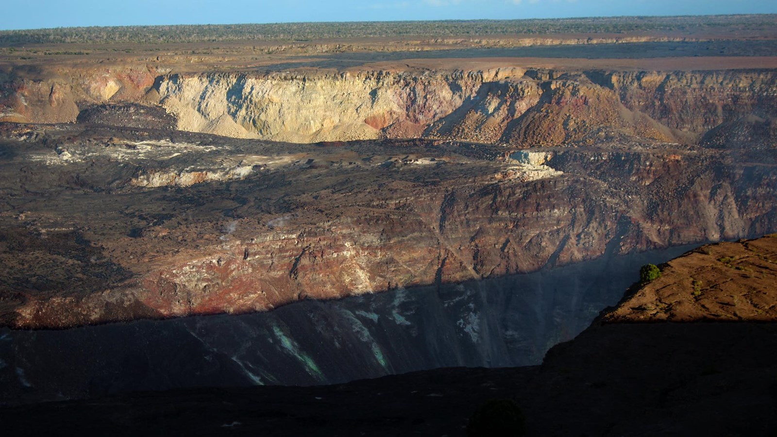 The sulfur bank exposed during the 2018 collapse inside a large volcanic caldera.
