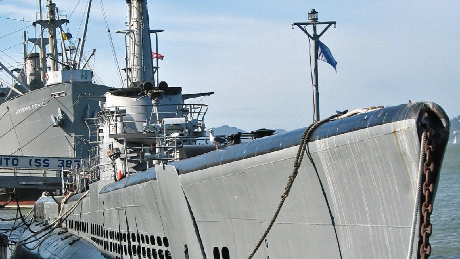 Photo of submarine out of water. 
