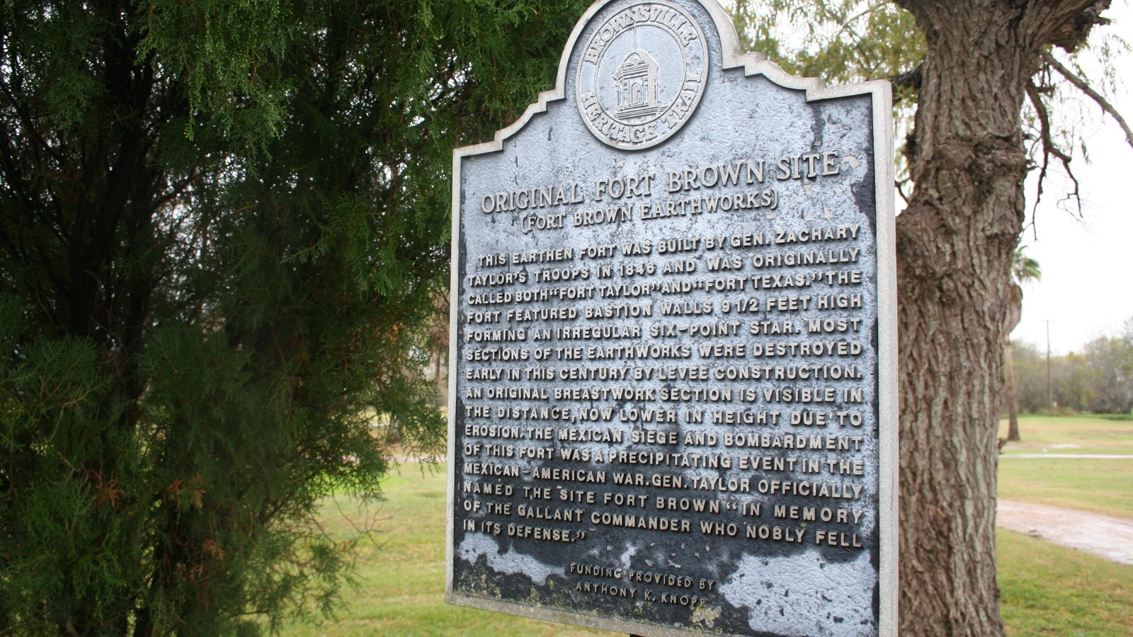 Memorial plaque for original Fort Brown site.