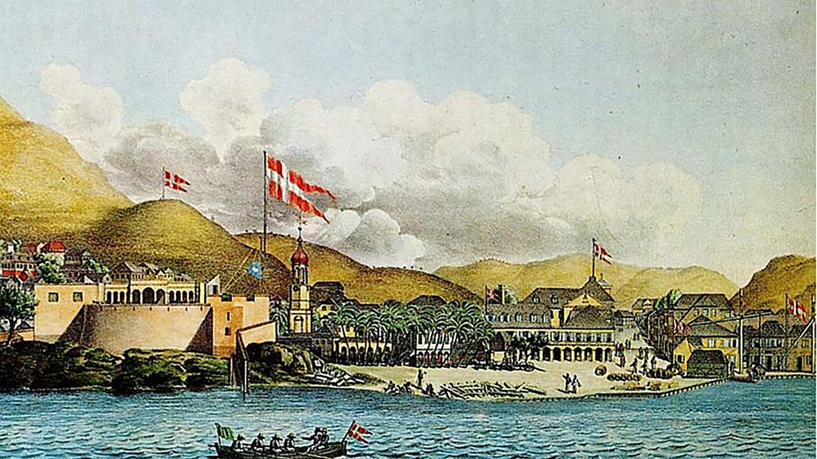 Historic view of Christiansted showing Danish colonial buildings and streets similar to where Alexan